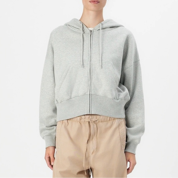 GAP Abbreviated Hoodie Full Zip Light Heather Gray Size LP Large Petite NEW - Picture 1 of 12